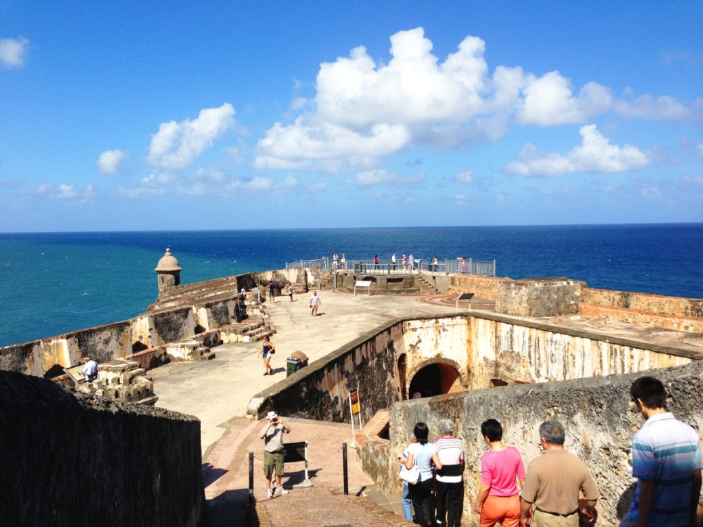 The rampart where you can see Garitas, domed sentry boxes, which have become a symbol of Puerto Rico.
