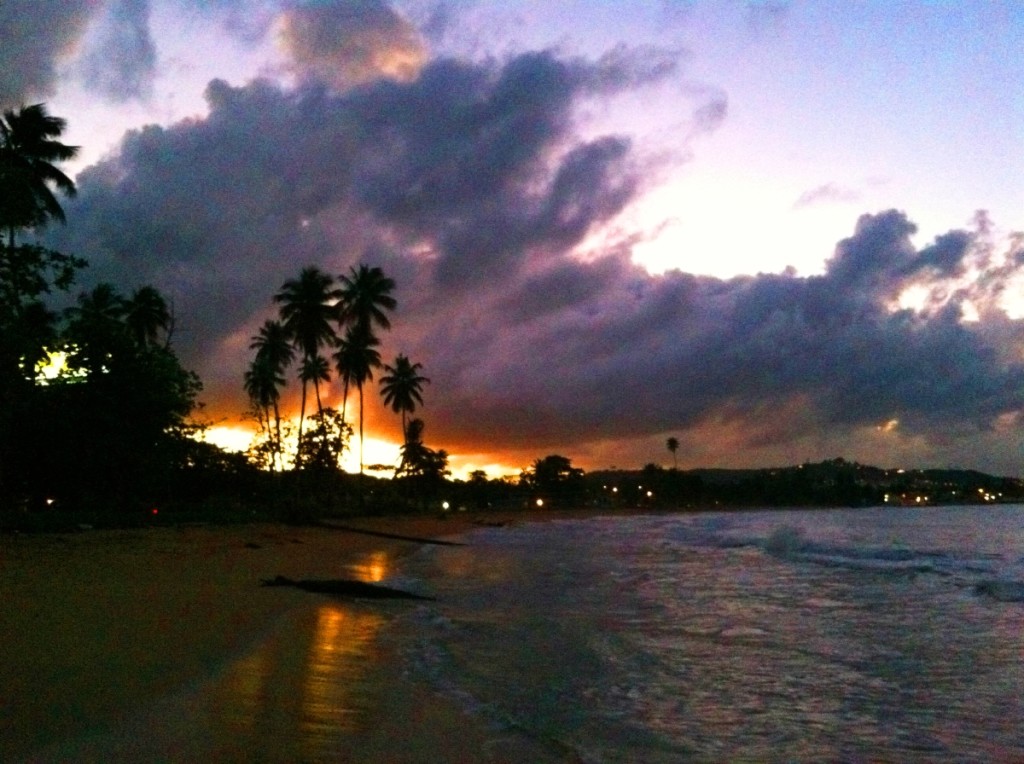 Sunset from Parque Damaso Riveria's beach in Puerto Rico.