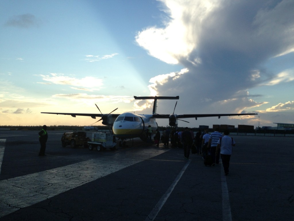 Boarding Bahamasair’s turboprop Bombardier Dash 8.