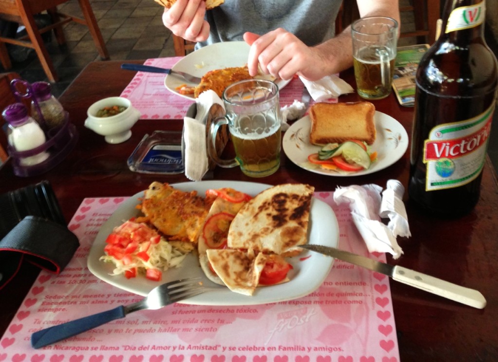 We got a typical Nica lunch with a large domestic Victoria beer to cool us down. 
