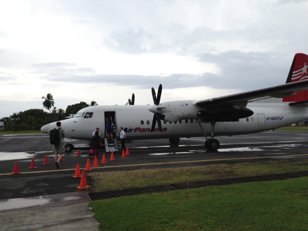 Boarding our Panama Air Bombardier Dash 8.